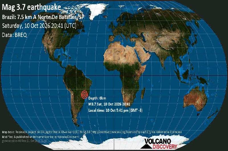 Terremoto de magnitude 3.7 registrado 12 km a norte de Batatais é sentido em Franca e região